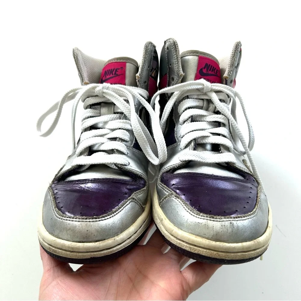 Nike Silver, Pink, Purple Floral Print Court Force Hi Top Sneaker Shoes